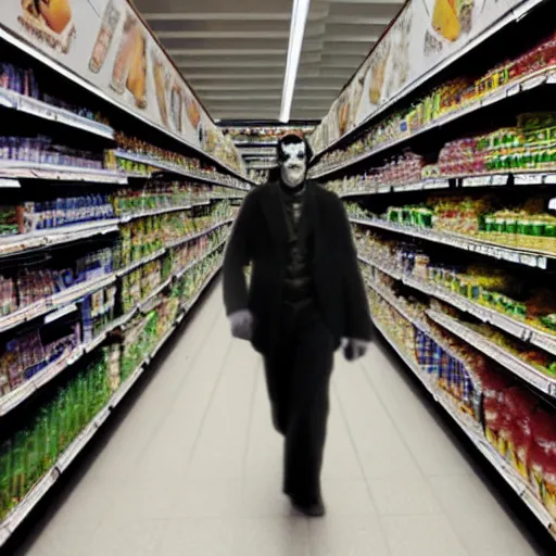 Image similar to foto of frankenstein in the grocery store, restored color, 4 k