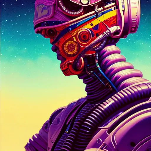 Image similar to high quality high detail portrait of a diesel punk in an alien world, tristan eaton, victo ngai, artgerm, rhads, ross draws, hyperrealism, intricate detailed, alphonse mucha, 8 k, sci - fi, pastel colors, artstation,