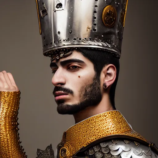 Prompt: a portrait of a beautiful young turkish male wearing an alexander mcqueen armor , photographed by andrew thomas huang, artistic