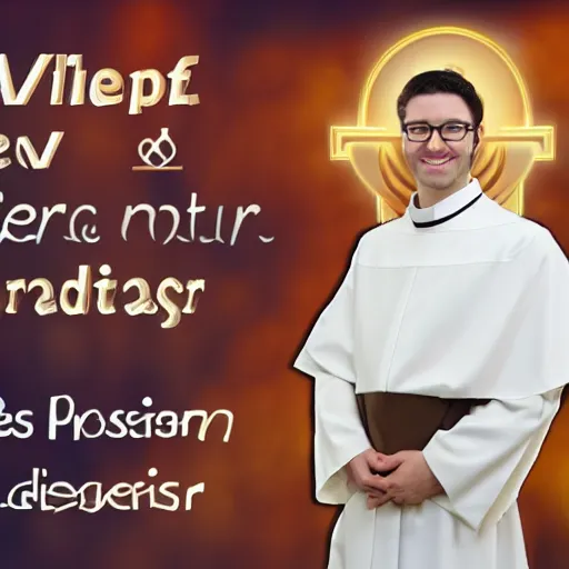 Prompt: new catholic priest vtuber streaming on a computer