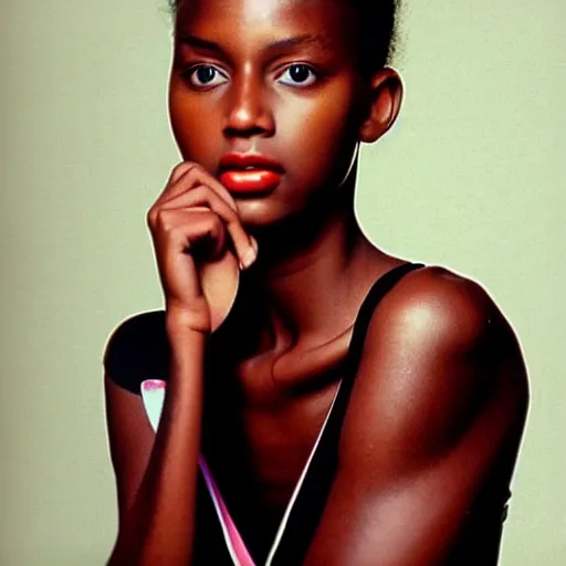 Image similar to aesthetic photo of a beautiful 1 9 8 7 black young female model, trending on pinterest