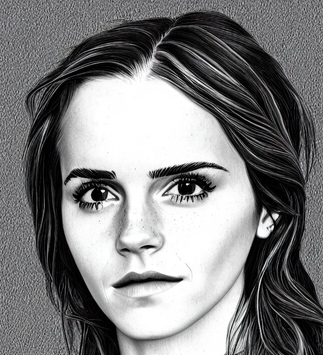 Image similar to one - line drawing of emma watson, on canvas, in the style of matte, digital art