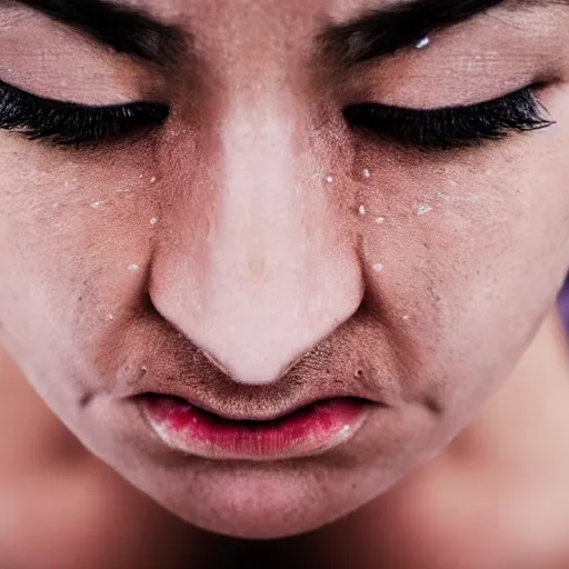 Image similar to first - person close - up photograph of a crying woman, 4 k, professional photography