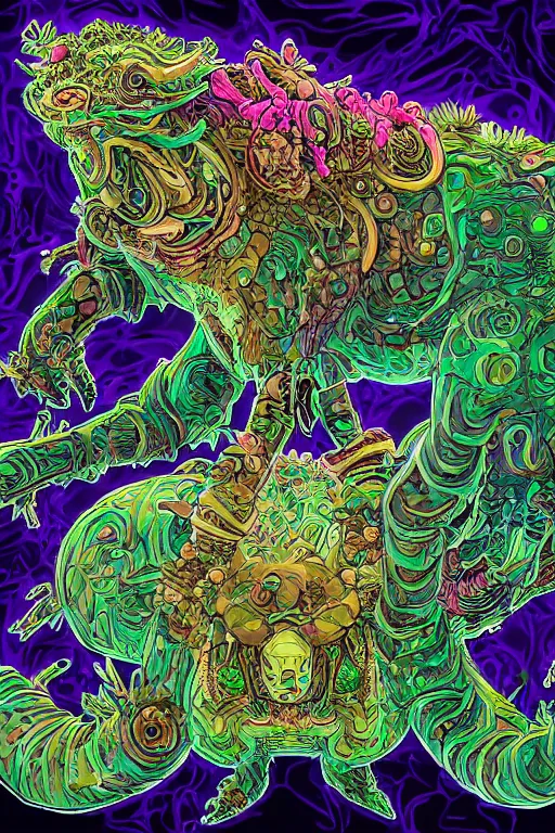 Image similar to creature sushi roots cactus elemental flush of force nature micro world fluo light deepdream a wild amazing steampunk baroque ancient alien creature, intricate detail, colorful digital painting that looks like it is from borderlands and by feng zhu and loish and laurie greasley, victo ngai, andreas rocha, john harris