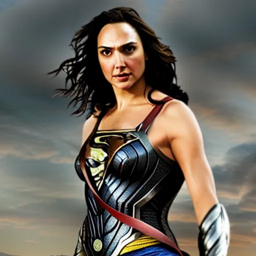Image similar to an potrait of gal gadot play Man of Steel replacing Henry Cavill, ultra realistic, 4k