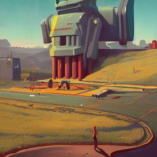 Image similar to thor the god of thunder landing on the ground simon stalenhag