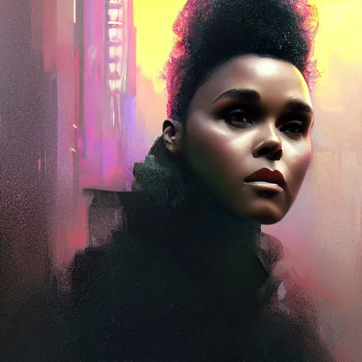 Prompt: janelle monae, hyperrealistic portrait, bladerunner street, art of elysium by jeremy mann and alphonse mucha, fantasy art, photo realistic, dynamic lighting, artstation, poster, volumetric lighting, very detailed face, 4 k, award winning