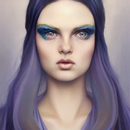 Image similar to tom bagshaw, young female wearing a full tight curvy long dress, professionally retouched, perfect blue eyes, ultra realistic soft painting, floating long hair, soft facial traits, perfectly detailed linework, symmetrical accurate intricate features, highly detailed, artstation, sharp focus