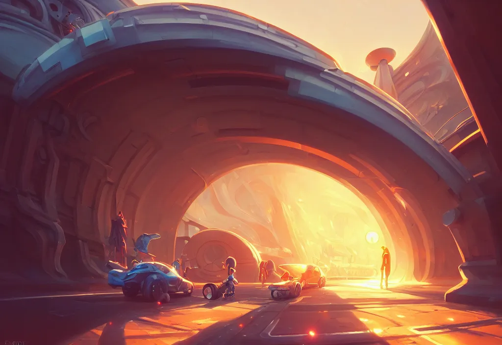 Image similar to chubby futuristic tunnel entrance, golden hour, intricate oil painting, high detail illustration, sharp high detail, manga and anime 1 9 9 9, official fanart behance hd artstation by jesper ejsing and makoto shinkai, 4 k,