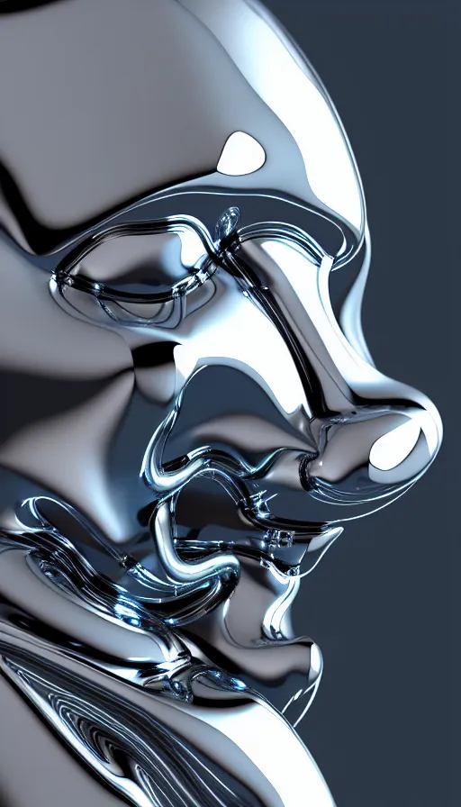 Image similar to hyperfuturism abstract 3 d object, liquid metal, anthropomorphic, chrome, fur, octane render, high detail, centred