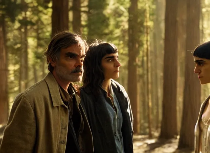 Prompt: First image from Paul Thomas Anderson's new film Big Sur, starring Sofia Boutella and Rupert Friend. Cinematography by Michael Bauman, shot on Kodak Vision 200T. 8k print.