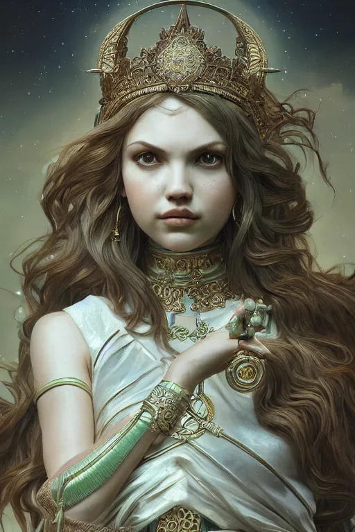 Image similar to ultra realistic illustration, a jade statue of hannah murray as the goddess artemis, intricate, elegant, highly detailed, digital painting, artstation, concept art, smooth, sharp focus, illustration, art by artgerm and greg rutkowski and alphonse mucha