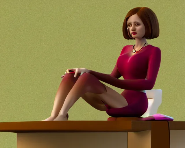 Image similar to a woman sitting on a desk with a heart shaped object in her lap, computer graphics by Minerva J. Chapman, polycount, net art, daz3d, 3d, rendered in maya