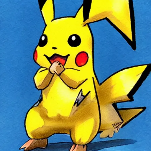 Prompt: a watercolor painting of a pikachu, ken sugimori