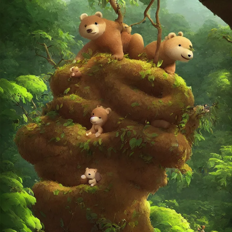 Image similar to A baby bear on top of a trunk that navigates the river of a jungle, art by Goro Fujita, ilustration, concept art, sharp focus, ArtStation, Deviantart