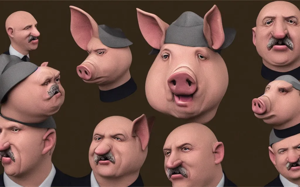 Prompt: pig with face of alexander lukashenko realistic faces