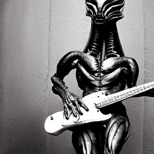 Prompt: xenomorph playing delta blues, photograph