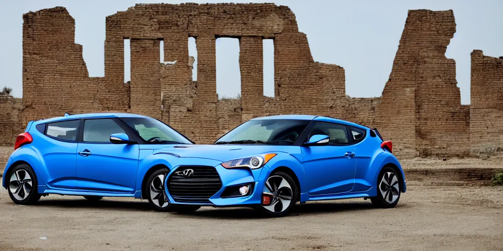 Prompt: a hyundai veloster in front of ancient ruins