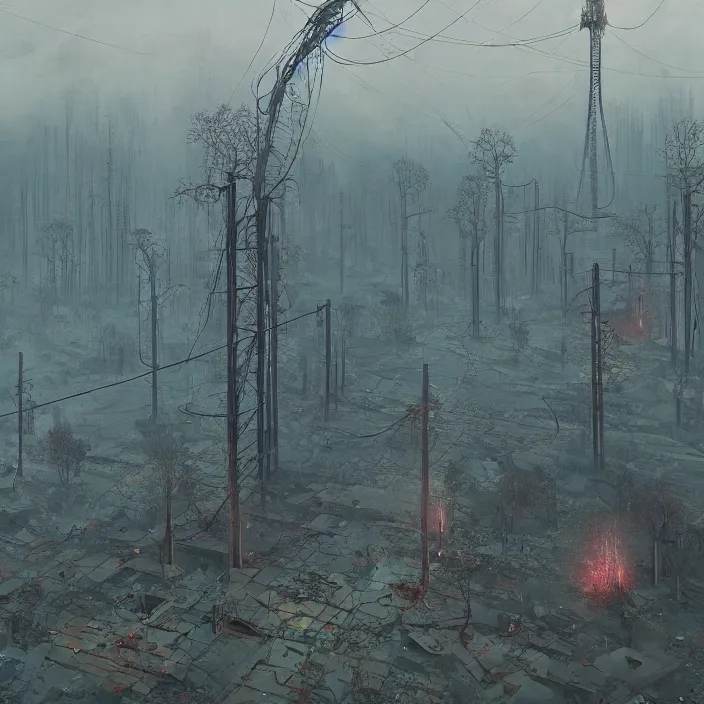 Prompt: a beautiful painting of pripyat by simon stalenhag and zdzisław beksinski and rene magritte and greg rutkowski, in style of digital art. hyper detailed, sharp focus, soft light. unreal engine 5. ray tracing. trending on artstation