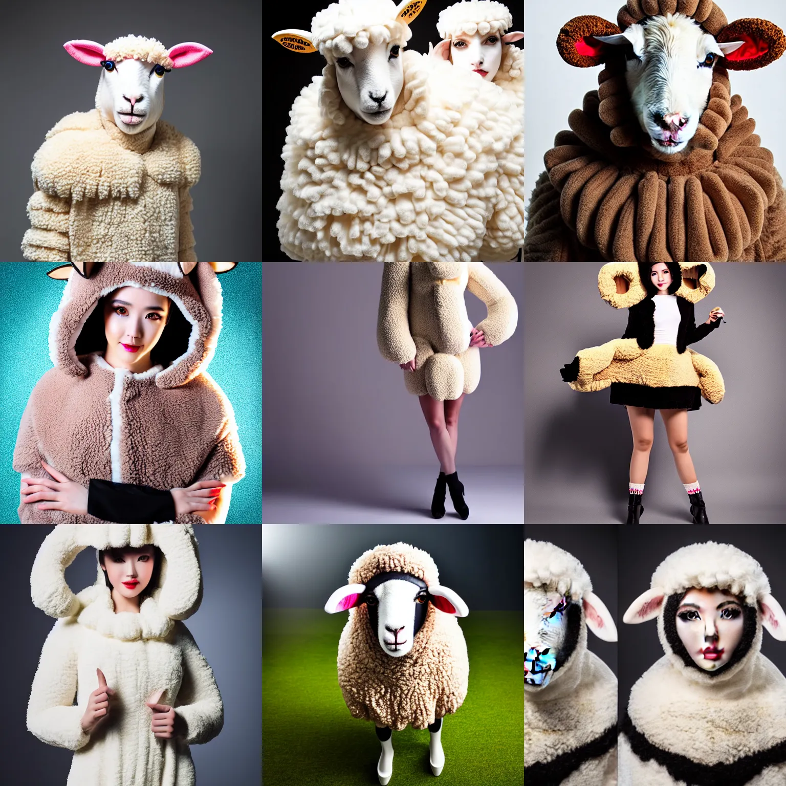 Prompt: a sheep costume, high production value, design photography, fashion clothes, highly detailed, 4 k, studio lightning