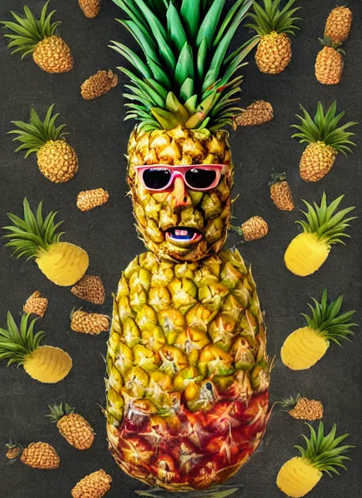 Image similar to jeff goldblum playing pineapple maracas dressed as a banana on the beach by arcimboldo giuseppe