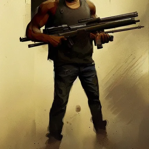 franklin from gta v holding a huge machine gun by greg | Stable ...