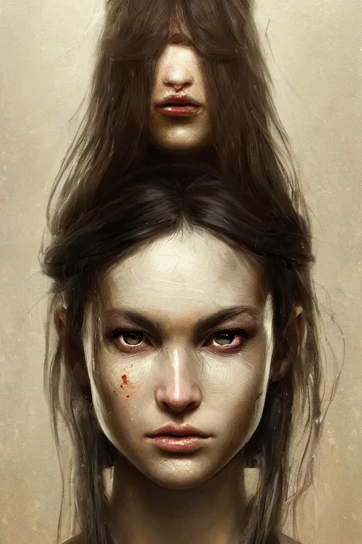 Prompt: a photorealistic painting of an attractive young girl, partially clothed in battle armor, olive skin, long dark hair, beautiful bone structure, perfect eyes, symmetrical facial features, intricate, elegant, digital painting, concept art, illustration, sharp focus, minimal artifacts, 8k, from Metal Gear, in the style of Ruan Jia and Mandy Jurgens, by Greg Rutkowski, trending on Artstation, award winning