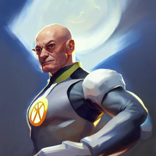 Image similar to Greg Manchess portrait painting of Professor Xavier as Overwatch character, medium shot, asymmetrical, profile picture, Organic Painting, sunny day, Matte Painting, bold shapes, hard edges, street art, trending on artstation, by Huang Guangjian and Gil Elvgren and Sachin Teng