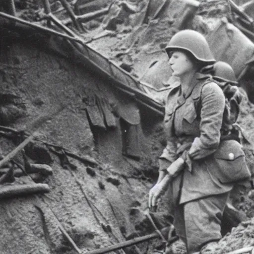 Image similar to authentic world war ii photo of rainbow dash in the trenches