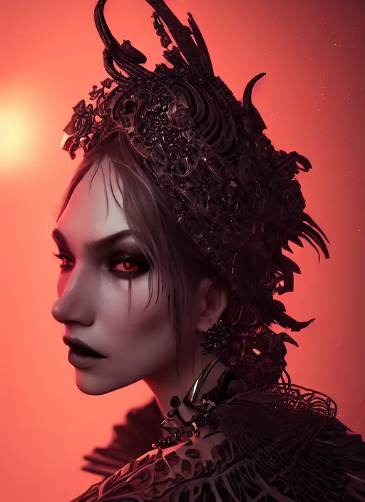 Image similar to close - up portrait of an absurdly beautiful, graceful, sophisticated, fashionable dark witch, hyperdetailed illustration by irakli nadar and vania zouravliov, day - glow, unreal engine 5 highly rendered, global illumination, radiant light, detailed and intricate environment