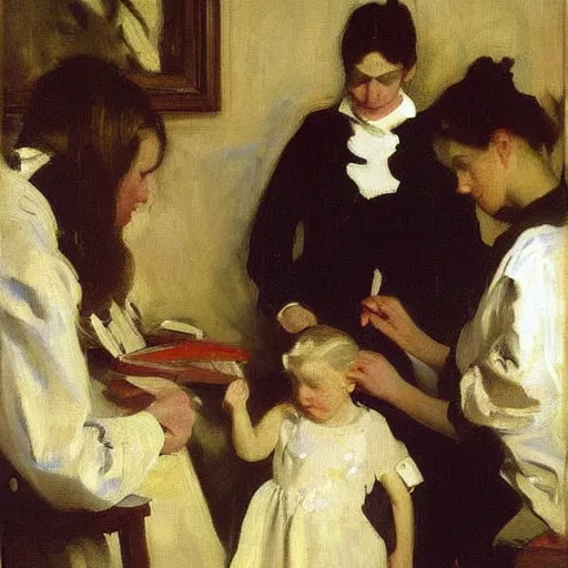 Prompt: vaccination, painting by john singer sargent, oil on canvas