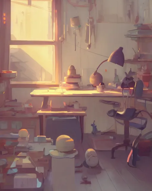 Image similar to sculptor's studio, detailed, cory loftis, james gilleard, atey ghailan, makoto shinkai, goro fujita, studio ghibli, rim light, exquisite lighting, clear focus, very coherent, plain background, soft painting