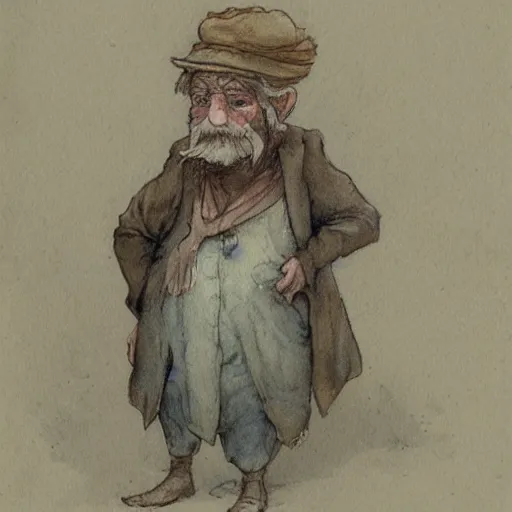 Prompt: a muted color watercolor sketch of a little person story book character by Jean-Baptiste Monge of an old man in the style of by Jean-Baptiste Monge that looks like its by Jean-Baptiste Monge and refencing Jean-Baptiste Monge