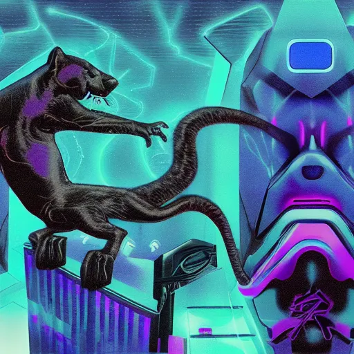 Prompt: synth wave panther