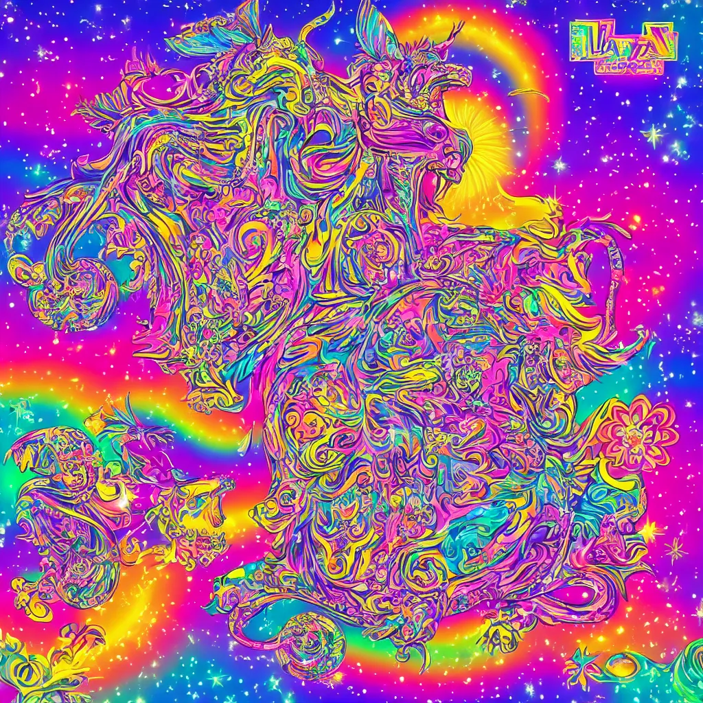 Image similar to lisa frank album cover design design depicting the alter to the ai machine gods, beautiful digital art