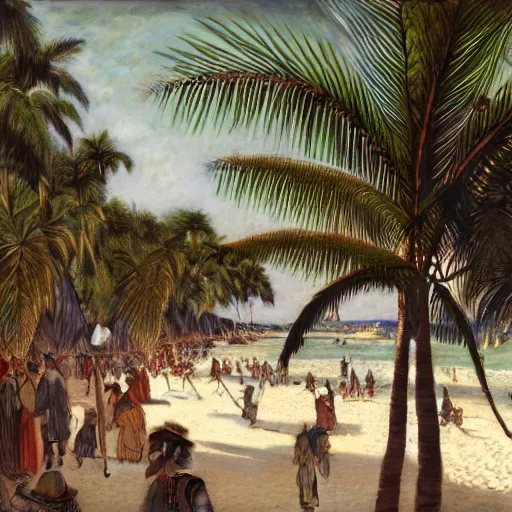 Image similar to a ultradetailed beautiful photo of hundreds of people in the amazonas palace designed by jules bastien - lepage, hans belmer, frank weston and gustave baumann, beach, trending on artstation, mediterranean, palm trees, light sparkles, sharp focus, soft light, 8 k 4 k