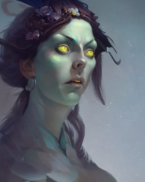 Prompt: character portrait of a fey, by peter mohrbacher, mark brooks, jim burns, marina abramovic, wadim kashin, greg rutkowski, trending on artstation