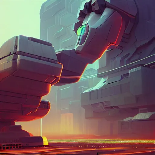 Prompt: giant robot head shooting lasers from his eyes, destroyed city, futuristic, by beeple, digital art