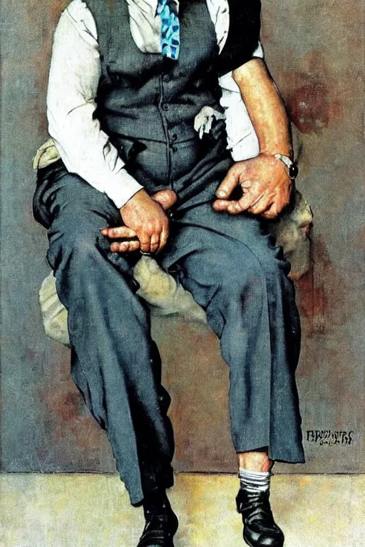Image similar to curly howard from the three stooges painted by norman rockwell
