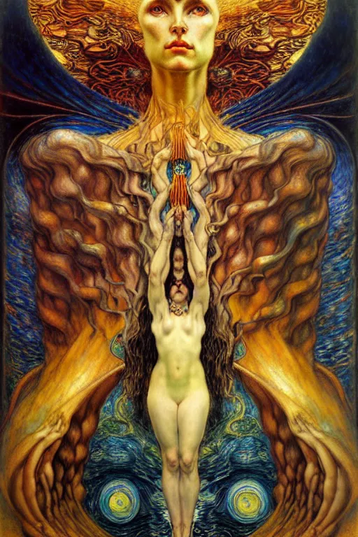 Image similar to Divine Chaos Engine by Karol Bak, Jean Delville, William Blake, Gustav Klimt, and Vincent Van Gogh, symbolist, visionary