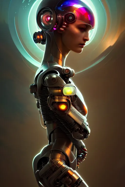 Image similar to ultra detailed, the creation of a female android, sci - fi, eerie, cyborg, cyberpunk, fantasy, triadic color scheme, octane render, matte painting, asymmetrical, intricate concept art, triadic color scheme, art by artgerm and michelangelo and dzo and greg rutkowski and alphonse mucha and wlop