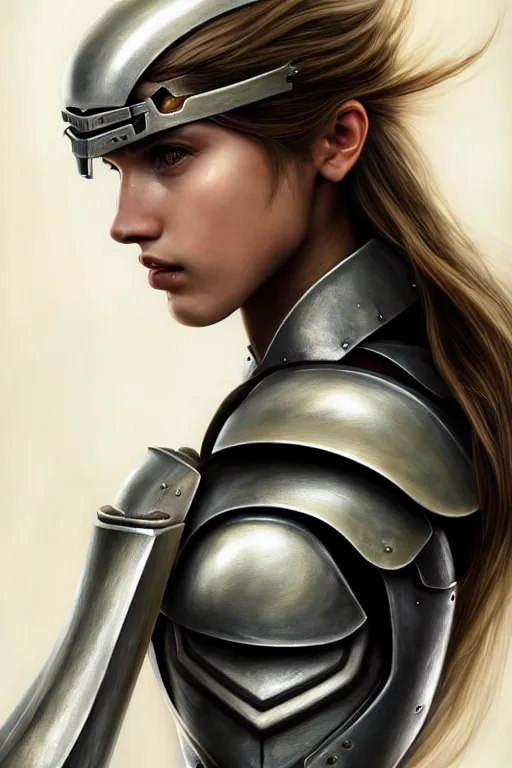 Prompt: a photorealistic painted portrait of an attractive young girl, partially clothed in dull metal-plated battle armor, olive skin, long dark hair, beautiful bone structure, symmetric facial features, perfect eyes, natural physique, intricate, elegant, digital painting, concept art, finely detailed, beautifully illustrated, sharp focus, minimal artifacts, photographic quality, from Metal Gear, by Ruan Jia and Mandy Jurgens and Artgerm and William-Adolphe Bouguerea, in the style of Greg Rutkowski, trending on Artstation, award winning