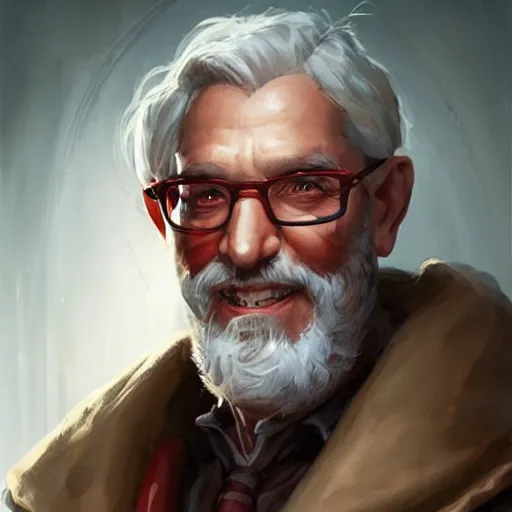 Prompt: a wise human male professor with grey hair with a streak of red, spectacles, white lab coat, dnd character art portrait, matte fantasy painting, deviantart artstation, by jason felix by steve argyle by tyler jacobson by peter mohrbacher by paul hedley, cinema