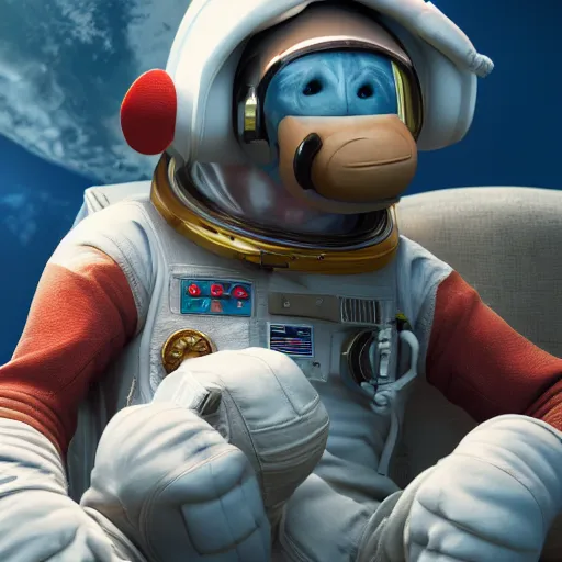 Prompt: astronaut monkeys laughing throwing bananas on each other, realistic, dramatic light, octane render, trending on artstation, cinematic, hyper realism, high detail, 8k