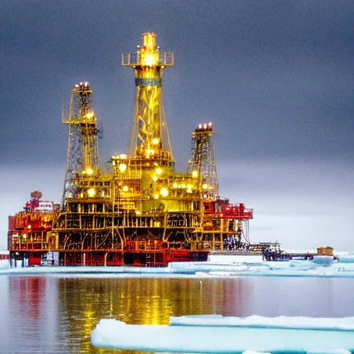 Image similar to Oil platform with orthodox temple on it surrounded by ice