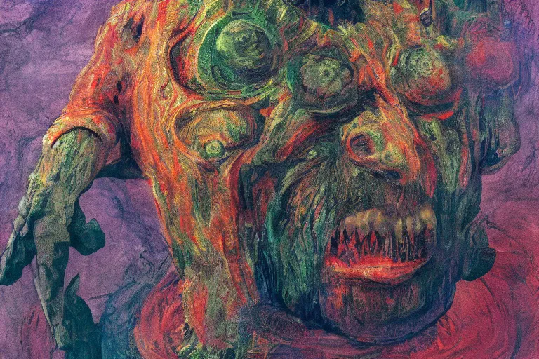 Prompt: painting of a monster in the style of trevor henderson and james ensor goya, liminal space, 3 d render, glitch effect