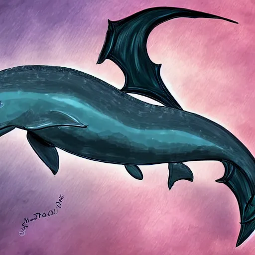 Image similar to hybrid of a dolphin and black western dragon, digital art