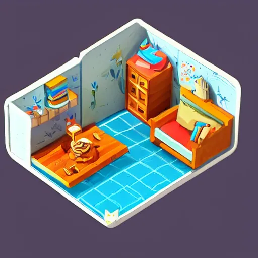 Image similar to small cute mobile game house, 1 0 0 mm, isometric, diorama, blue background,