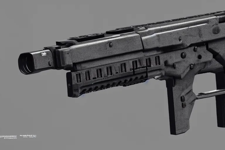 Image similar to futuristic heckler & koch mp 7 ai. octane render. substance painter painter. black, matte metal. weapons shop. photoreal, closeup photograph.