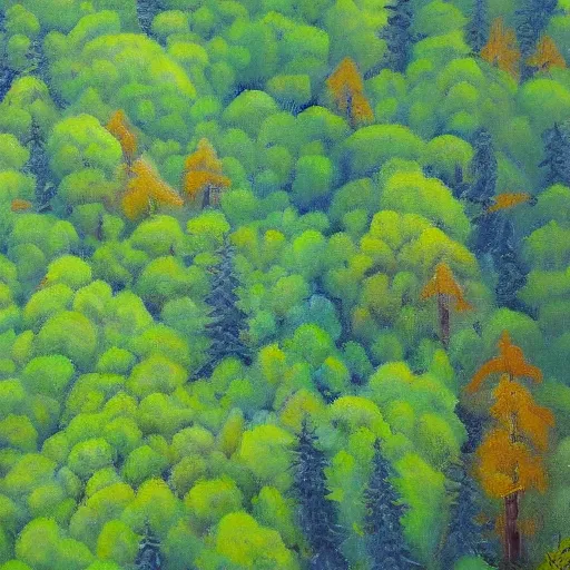 Image similar to a painting of a thick forest top down view Michael Menzel